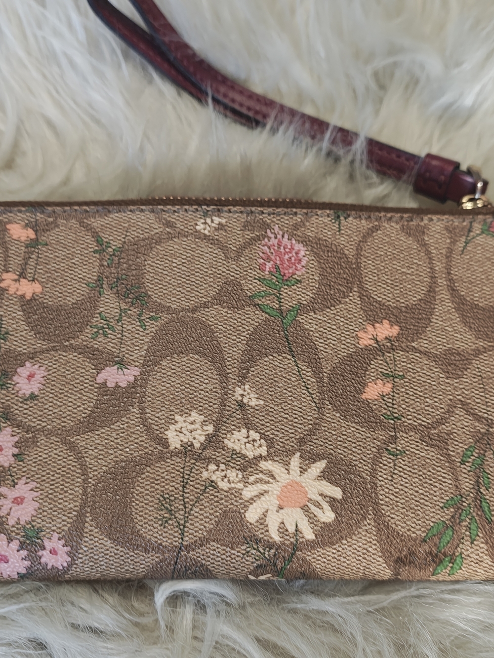 Coach Brown Signature Floral Accordion Wallet with Burgundy Snap - Picture 2 of 4